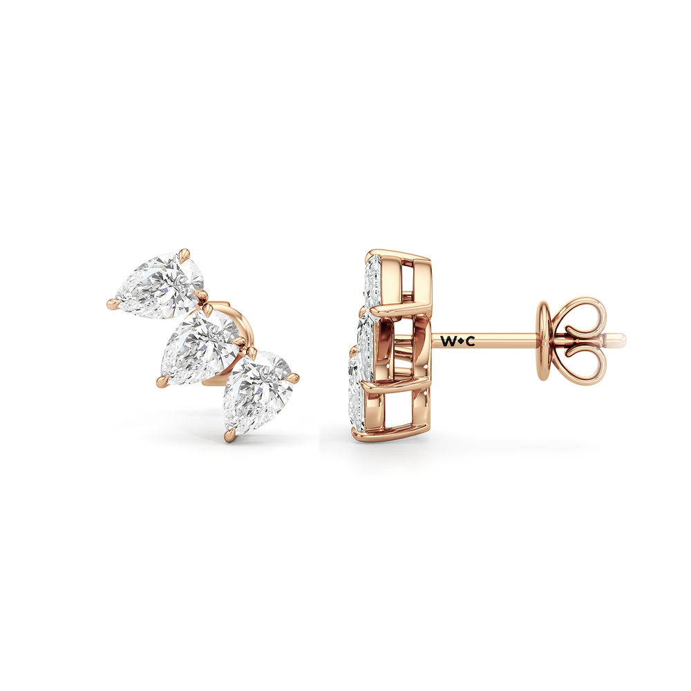 Trilogy Pear Cut Climber Earrings with 14KT Rose Gold / Right / 3/4 Cut Diamond in 14KT Rose Gold / Right / 3/4 view 6
