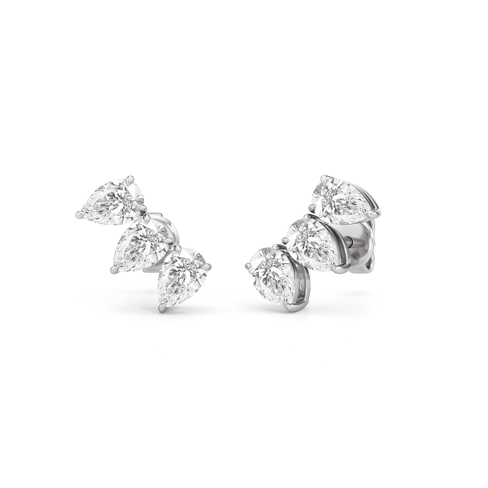 Trilogy Pear Cut Climber Earrings with 14KT White Gold / Pair / 3/4 Cut Diamond in 14KT White Gold / Pair / 3/4 view 1
