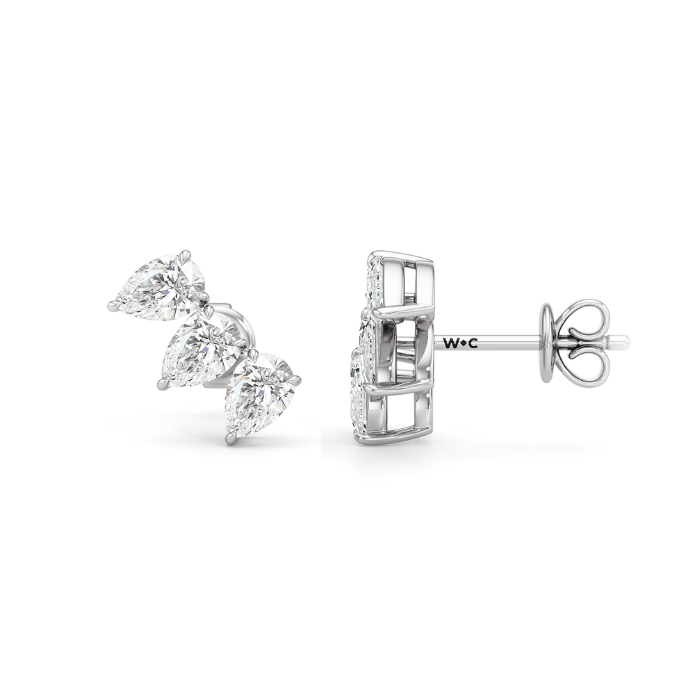 Trilogy Pear Cut Climber Earrings with 14KT White Gold / Right / 3/4 Cut Diamond in 14KT White Gold / Right / 3/4 view 6
