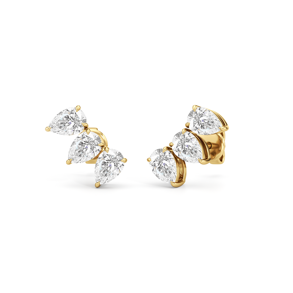 Trilogy Pear Cut Climber Earrings with 14KT Yellow Gold / Pair / 3/4 Cut Diamond in 14KT Yellow Gold / Pair / 3/4 view 1
