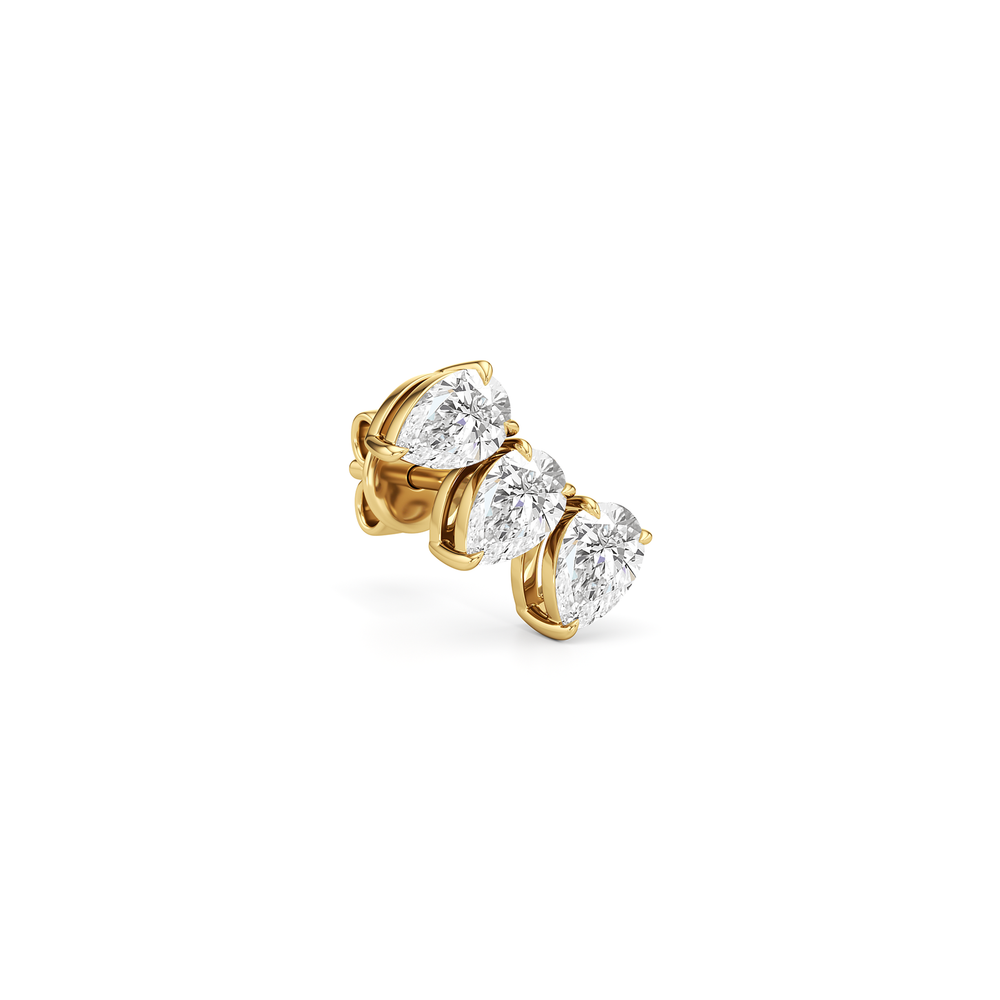 Trilogy Pear Cut Climber Earrings with 14KT Yellow Gold / Right / 3/4 Cut Diamond in 14KT Yellow Gold / Right / 3/4 view 4
