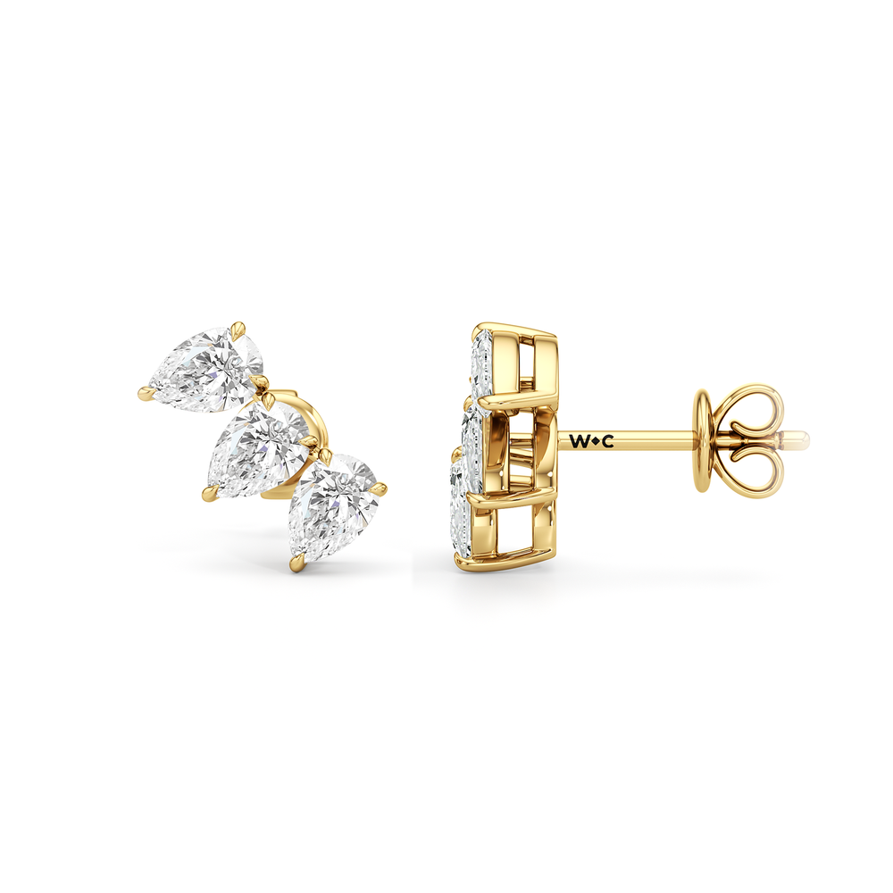 Trilogy Pear Cut Climber Earrings with 14KT Yellow Gold / Pair / 3/4 Cut Diamond in 14KT Yellow Gold / Pair / 3/4 view 6
