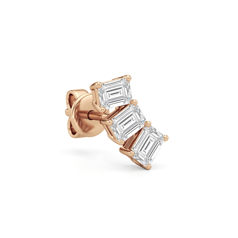 Trilogy Emerald Cut Climber Earrings with 14KT Rose Gold / Right / 1/2 Cut Diamond in 14KT Rose Gold / Right / 1/2 view 4
