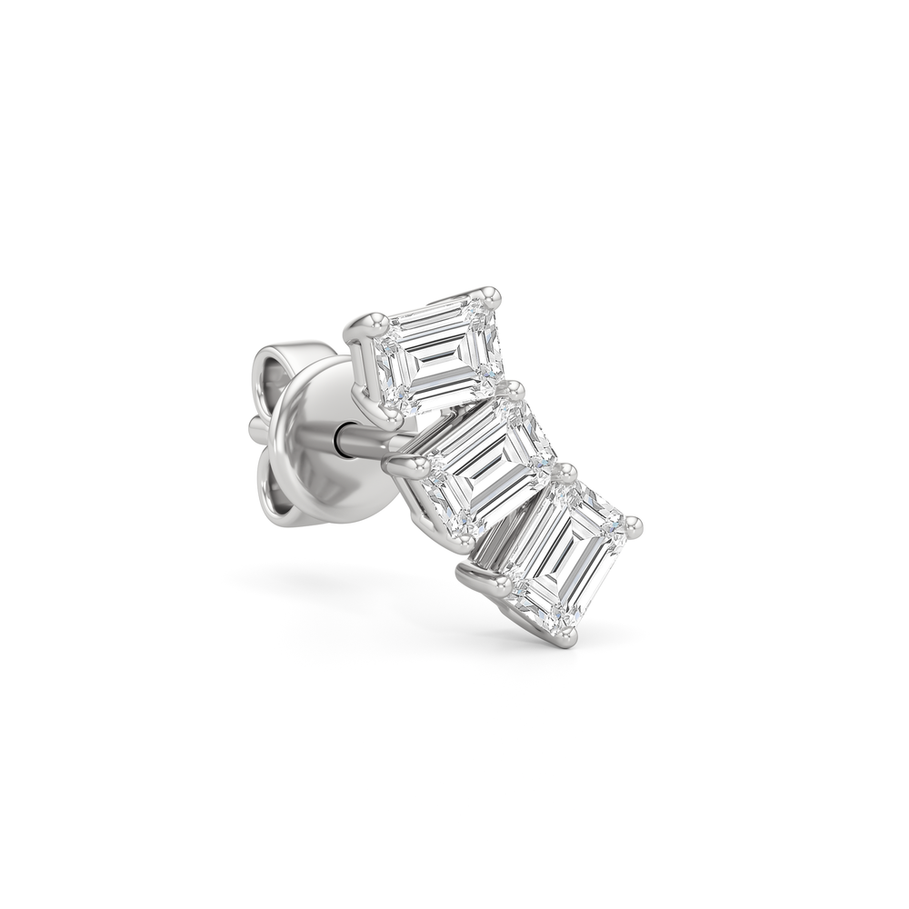Trilogy Emerald Cut Climber Earrings with 14KT White Gold / Right / 1/2 Cut Diamond in 14KT White Gold / Right / 1/2 view 4
