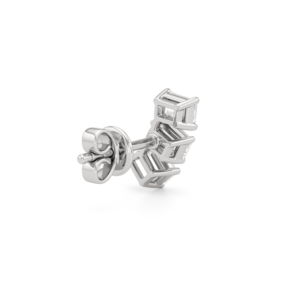Trilogy Emerald Cut Climber Earrings with 14KT White Gold / Left / 1/2 Cut Diamond in 14KT White Gold / Left / 1/2 view 5

