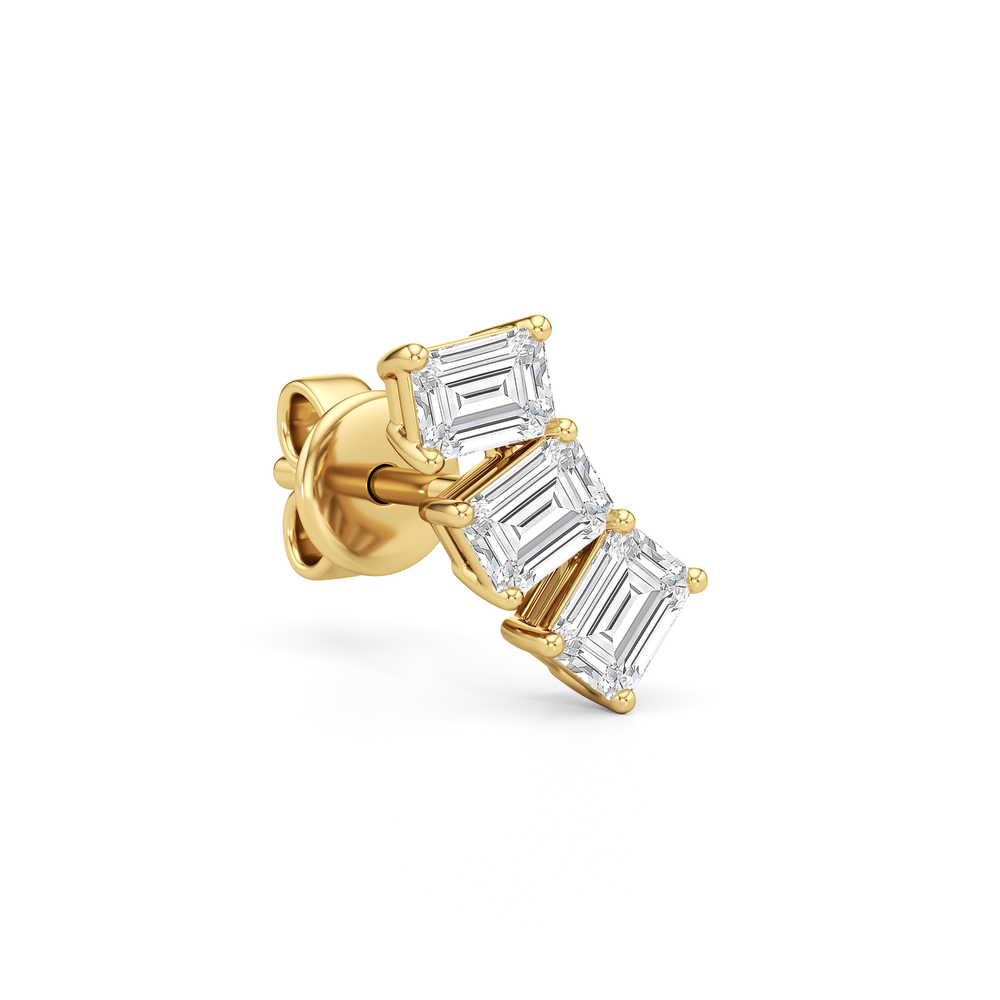 Trilogy Emerald Cut Climber Earrings with 14KT Yellow Gold / Left / 1/2 Cut Diamond in 14KT Yellow Gold / Left / 1/2 view 4
