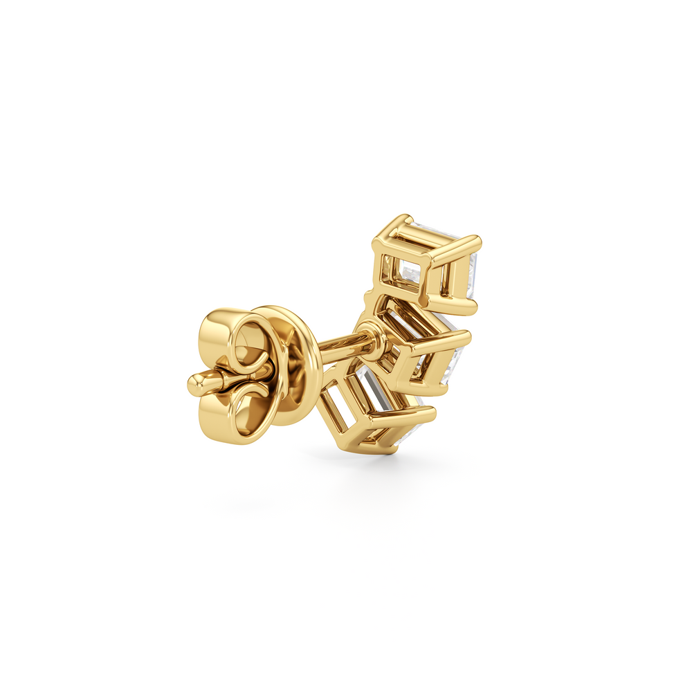 Trilogy Emerald Cut Climber Earrings with 14KT Yellow Gold / Left / 1/2 Cut Diamond in 14KT Yellow Gold / Left / 1/2 view 5

