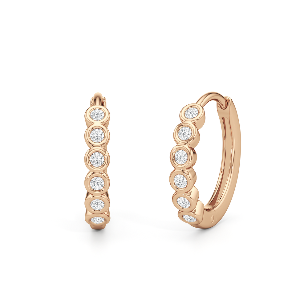 Lina Huggie Hoops with 14KT Rose Gold / Lab / 1/8 Cut Diamond in 14KT Rose Gold / Lab / 1/8 view 1
