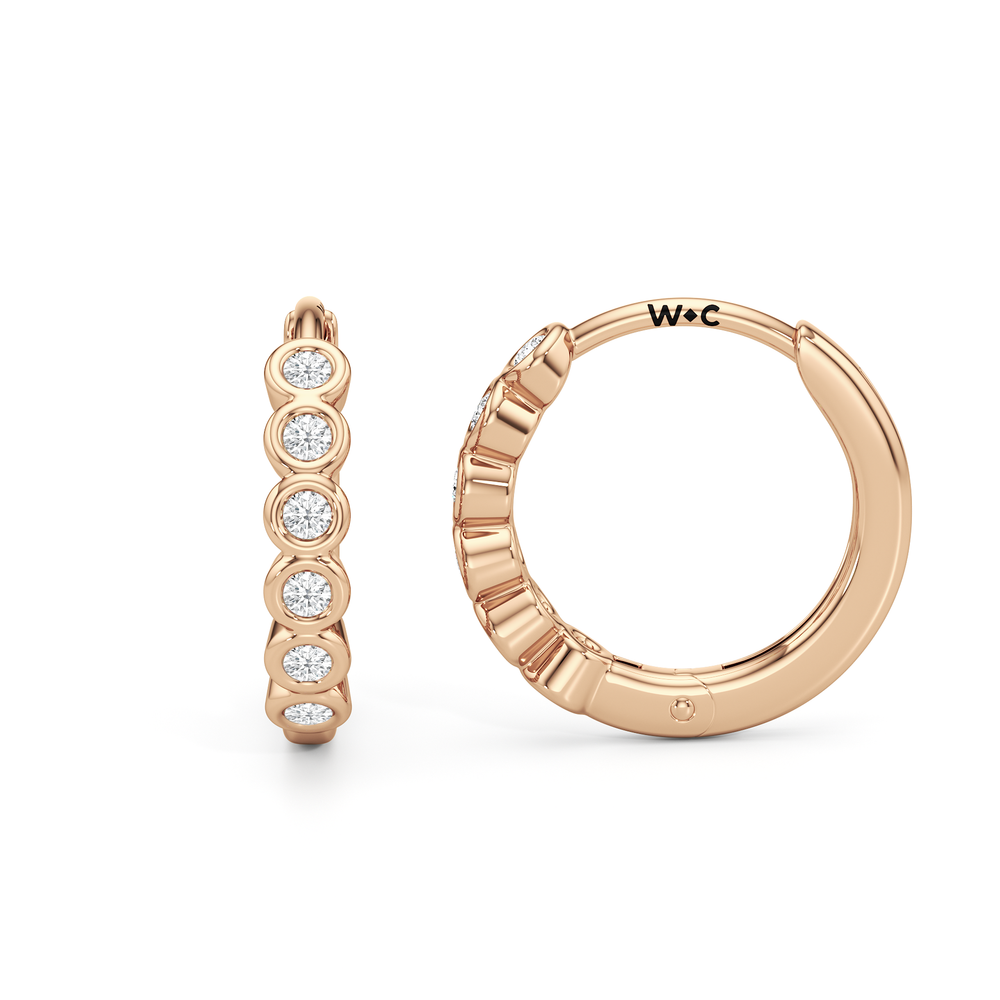 Lina Huggie Hoops with 14KT Rose Gold / Lab / 1/8 Cut Diamond in 14KT Rose Gold / Lab / 1/8 view 2
