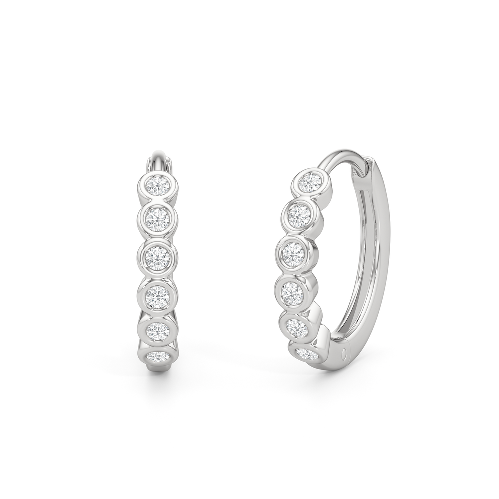 Lina Huggie Hoops with 14KT White Gold / Lab / 1/8 Cut Diamond in 14KT White Gold / Lab / 1/8 view 1
