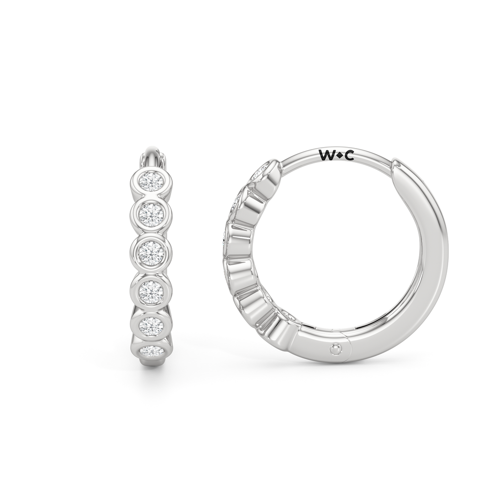 Lina Huggie Hoops with 14KT White Gold / Lab / 1/8 Cut Diamond in 14KT White Gold / Lab / 1/8 view 2
