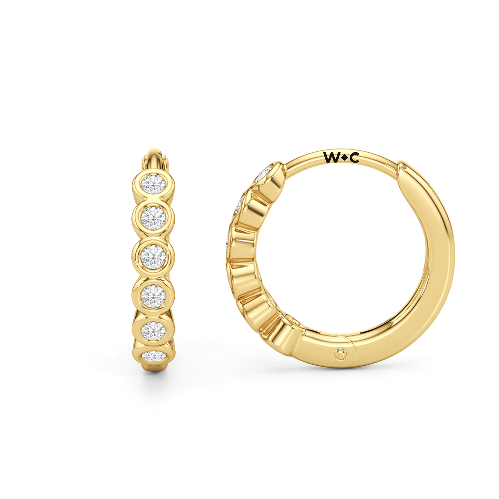 Lina Huggie Hoops with 14KT Yellow Gold / Lab / 1/8 Cut Diamond in 14KT Yellow Gold / Lab / 1/8 view 2
