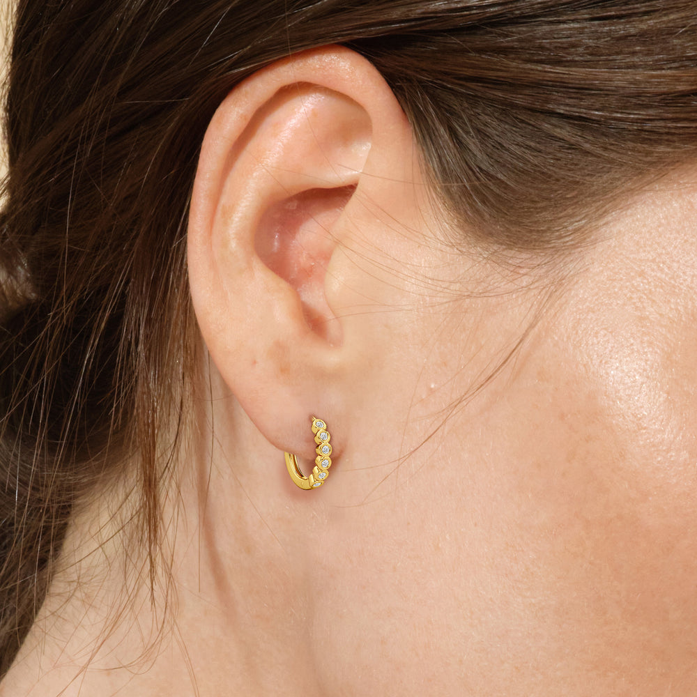Lina Huggie Hoops with 14KT Rose Gold / Lab / 1/8 Cut Diamond in 14KT Rose Gold / Lab / 1/8 view 3
