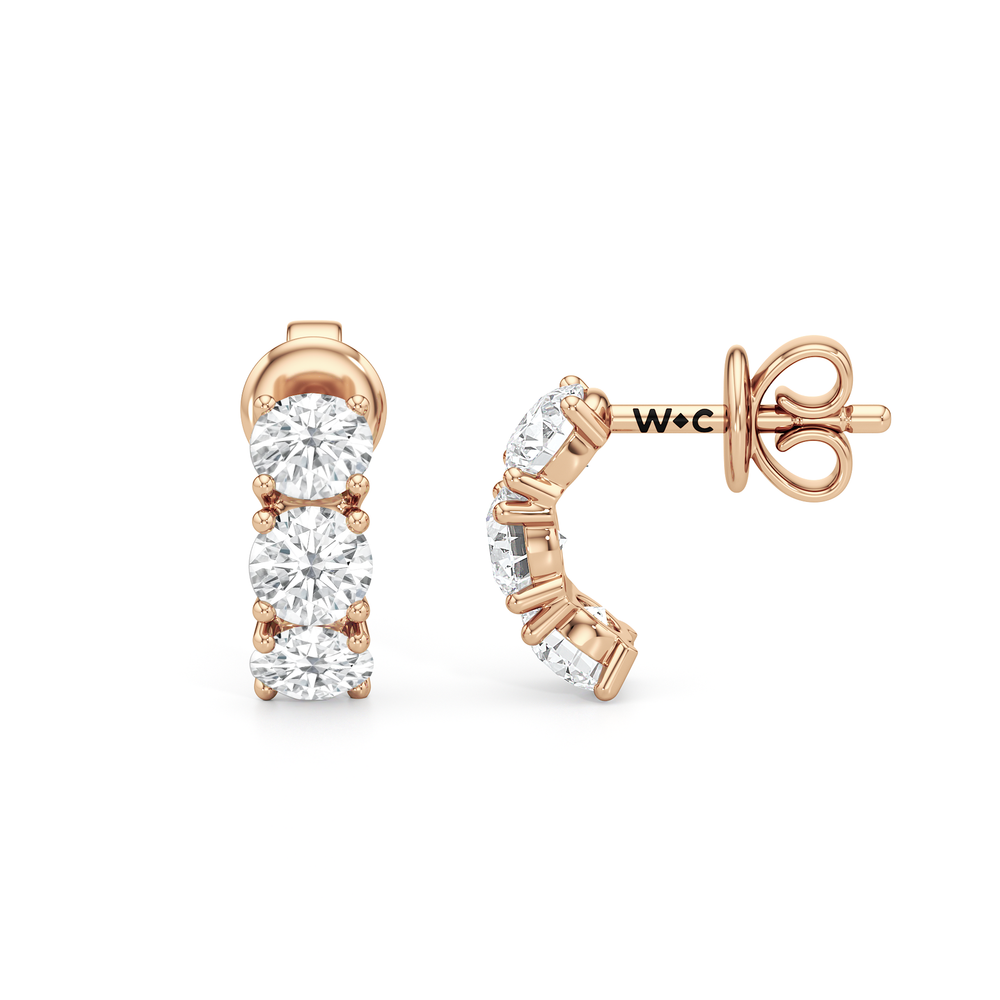 Selene 3-Stone Earrings with 14KT Rose Gold / Lab / 5/8 Cut Diamond in 14KT Rose Gold / Lab / 5/8 view 2
