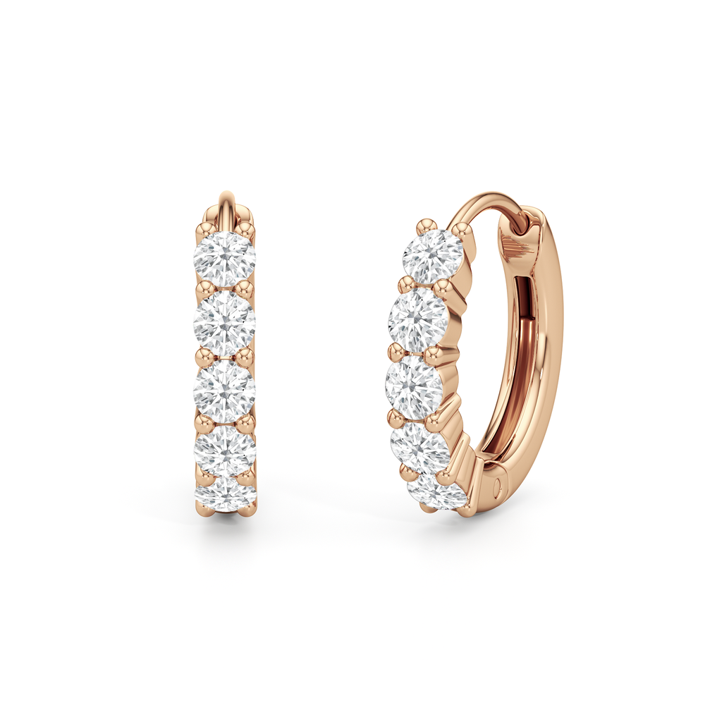 Nova Huggie Hoops with 14KT Rose Gold / Lab / 3/8 Cut Diamond in 14KT Rose Gold / Lab / 3/8 view 1
