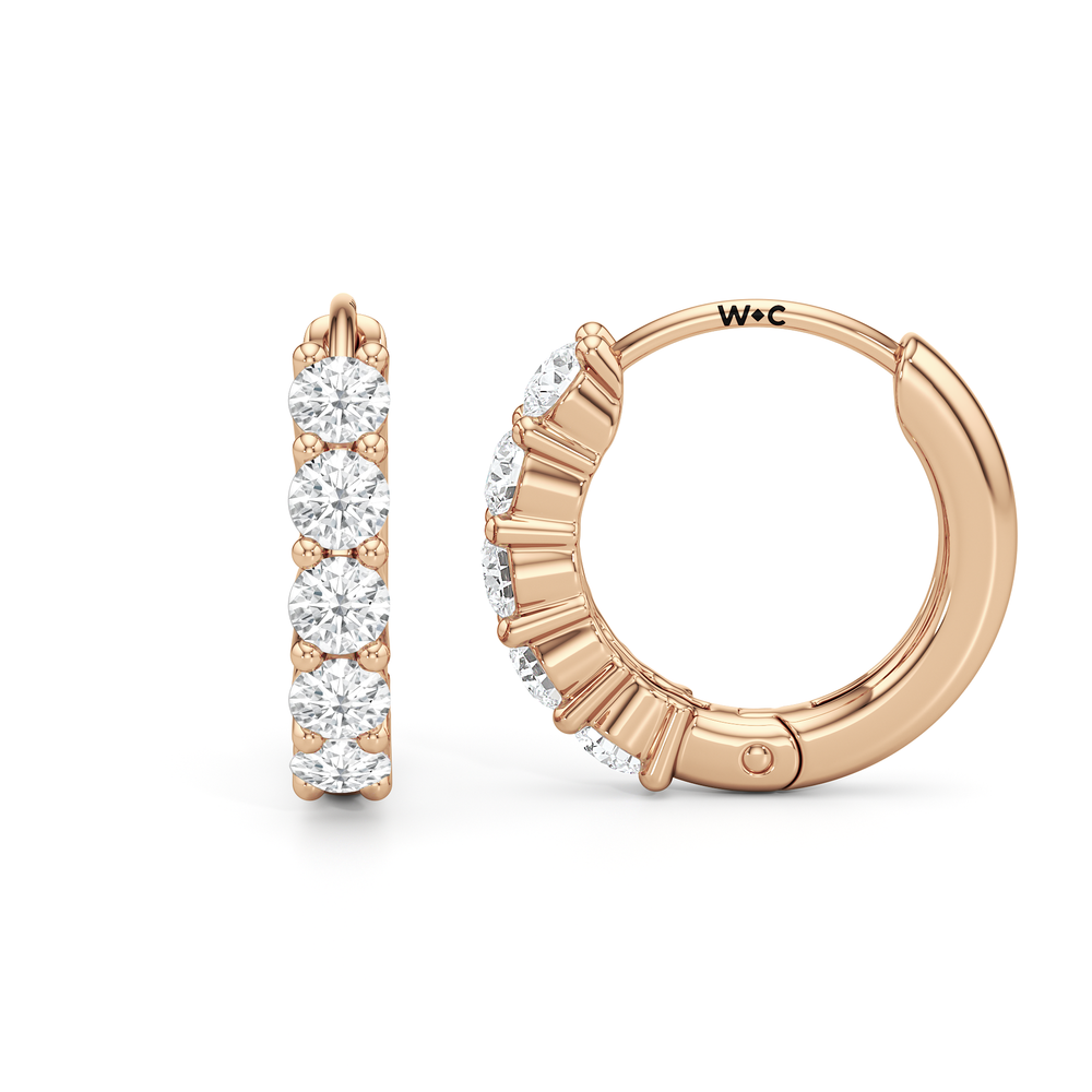 Nova Huggie Hoops with 14KT Rose Gold / Lab / 3/8 Cut Diamond in 14KT Rose Gold / Lab / 3/8 view 2
