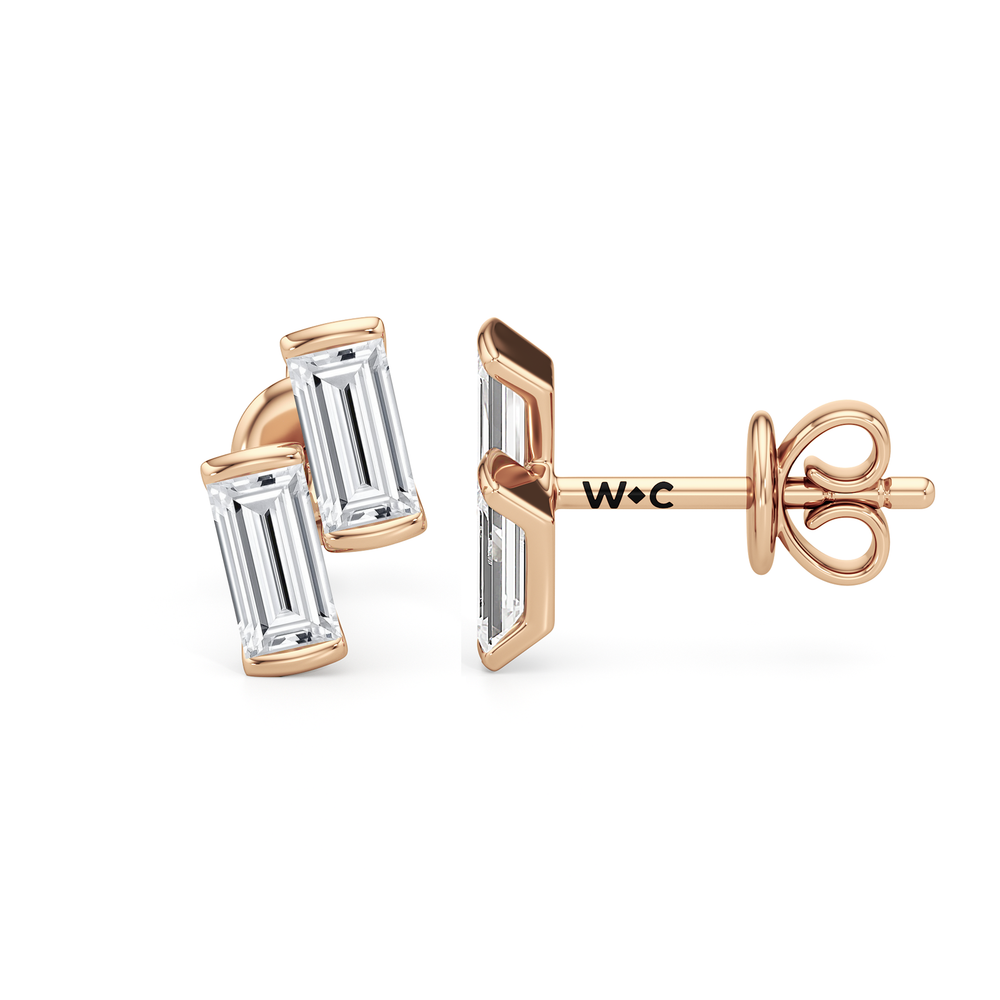 Drift Baguette Studs with 14KT Rose Gold / Lab / 1/5 Cut Diamond in 14KT Rose Gold / Lab / 1/5 view 2
