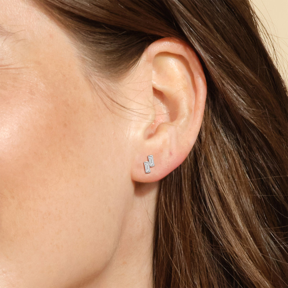 Drift Baguette Studs with 14KT Rose Gold / Lab / 1/5 Cut Diamond in 14KT Rose Gold / Lab / 1/5 view 3
