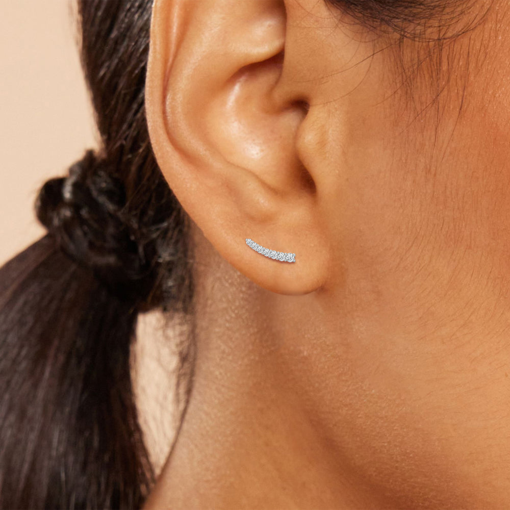 Lyra Climber Earrings with 14KT White Gold / Lab / 1/4 Cut Diamond in 14KT White Gold / Lab / 1/4 view 3
