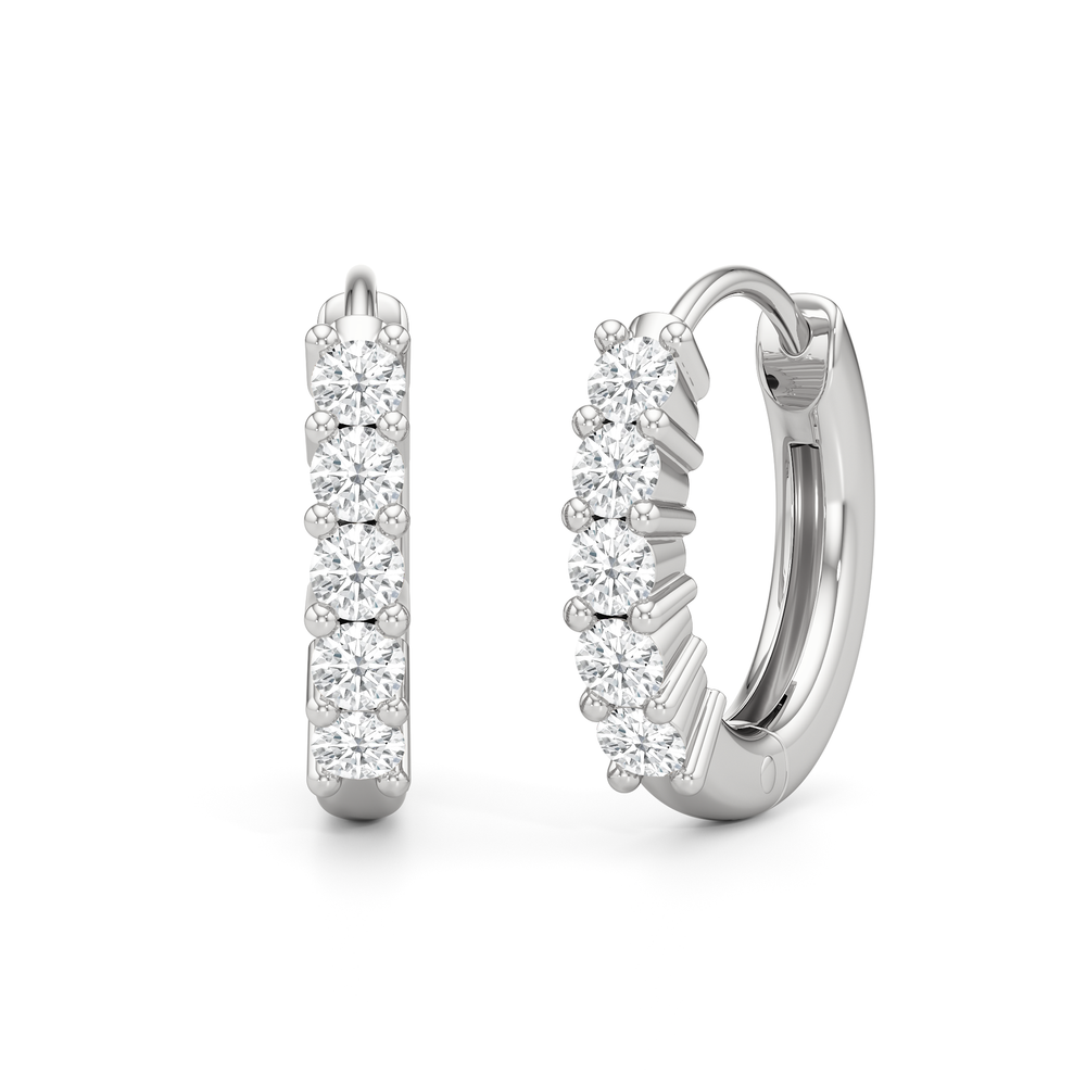 Bask Huggie Hoops with 14KT White Gold / Lab / 1/5 Cut Diamond in 14KT White Gold / Lab / 1/5 view 1
