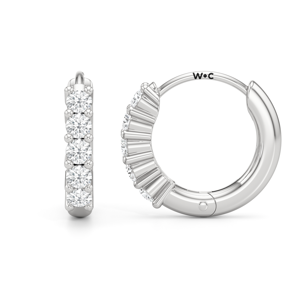 Bask Huggie Hoops with 14KT White Gold / Lab / 1/5 Cut Diamond in 14KT White Gold / Lab / 1/5 view 2
