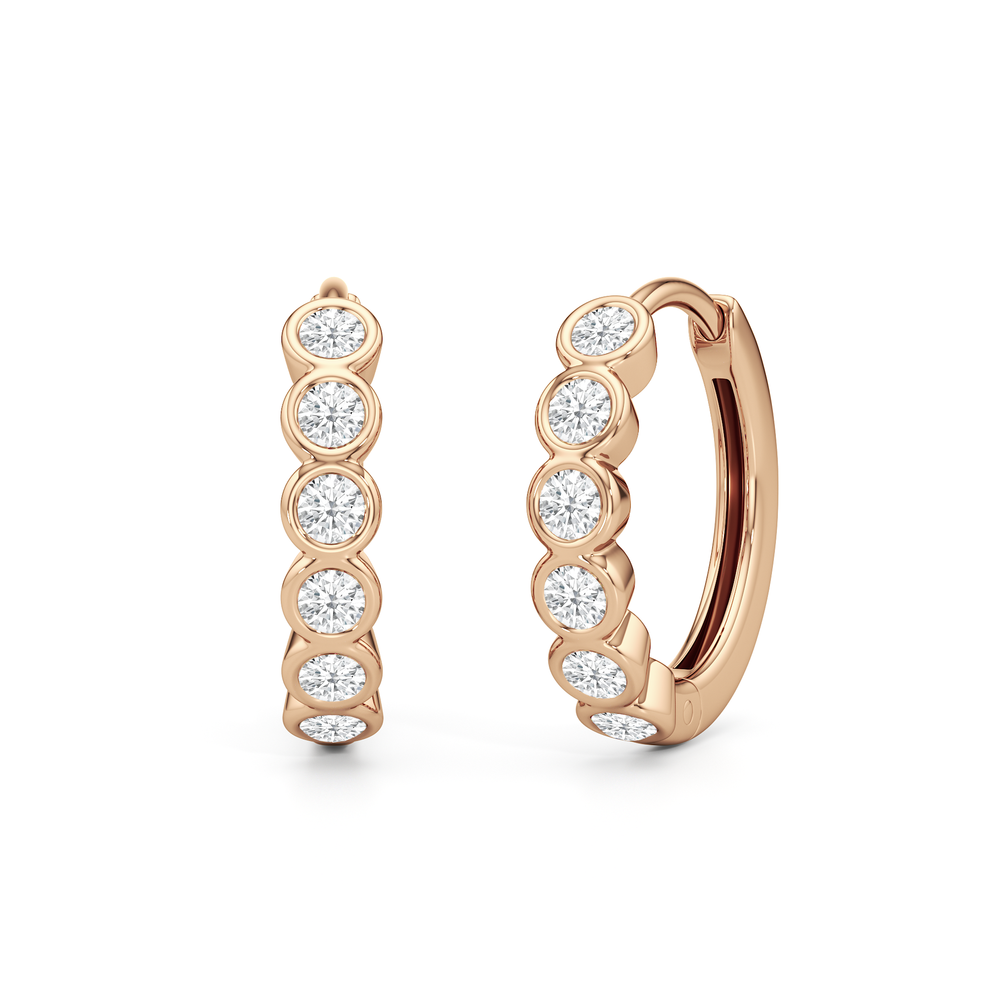 Muse Huggie Hoops with 14KT Rose Gold / Lab / 1/4 Cut Diamond in 14KT Rose Gold / Lab / 1/4 view 1
