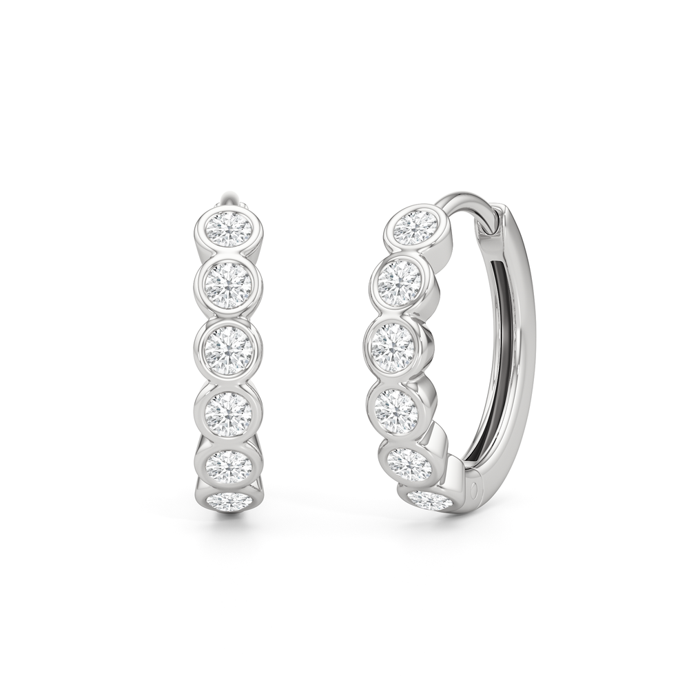 Muse Huggie Hoops with 14KT White Gold / Lab / 1/4 Cut Diamond in 14KT White Gold / Lab / 1/4 view 1
