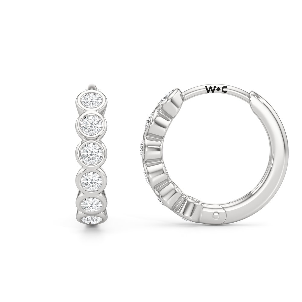 Muse Huggie Hoops with 14KT White Gold / Lab / 1/4 Cut Diamond in 14KT White Gold / Lab / 1/4 view 2
