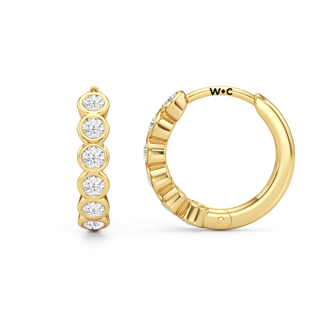 Muse Huggie Hoops with 14KT Yellow Gold / Lab / 1/4 Cut Diamond in 14KT Yellow Gold / Lab / 1/4 view 2
