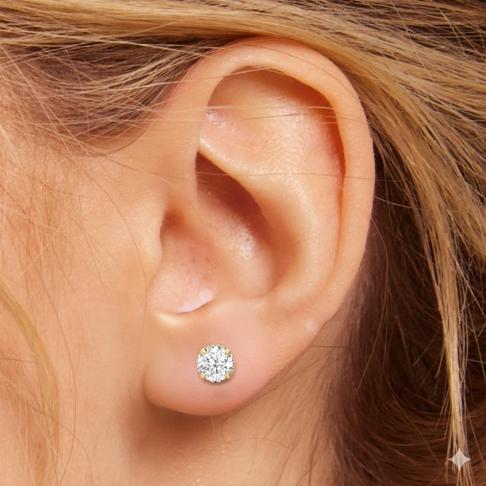 The Chrysler Studs with 18KT Yellow Gold / Lab / 1 9/10 Cut Diamond in 14KT Yellow Gold / Lab / 1 9/10 view 3
