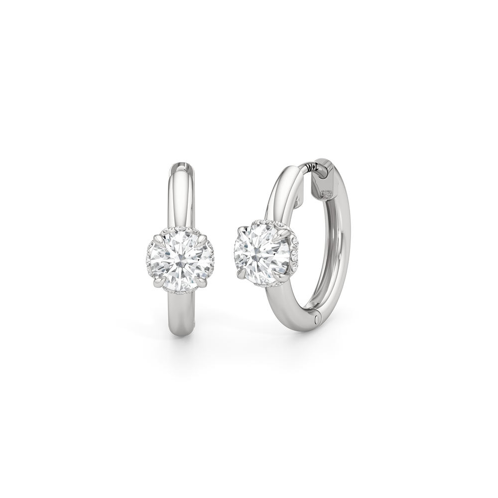 The Chrysler Huggies with 18KT White Gold / Lab / 1 Cut Diamond in 14KT White Gold / Lab / 1 view 2
