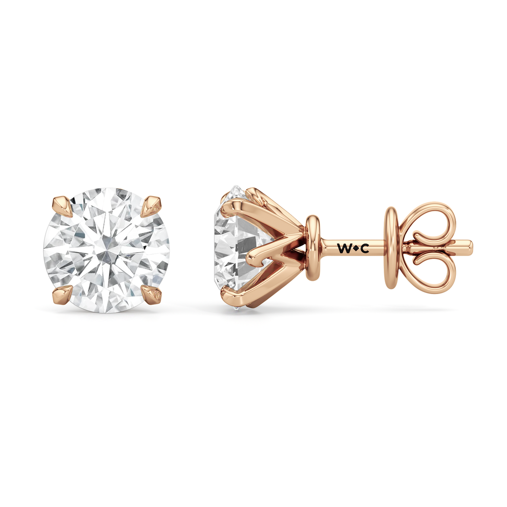 The W Studs with 18KT Rose Gold / Lab / 3 Cut Diamond in 14KT Rose Gold / Lab / 3 view 4
