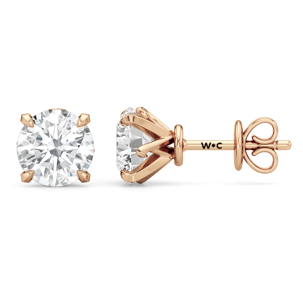 The W Studs with 18KT Rose Gold / Lab / 4 Cut Diamond in 14KT Rose Gold / Lab / 4 view 4
