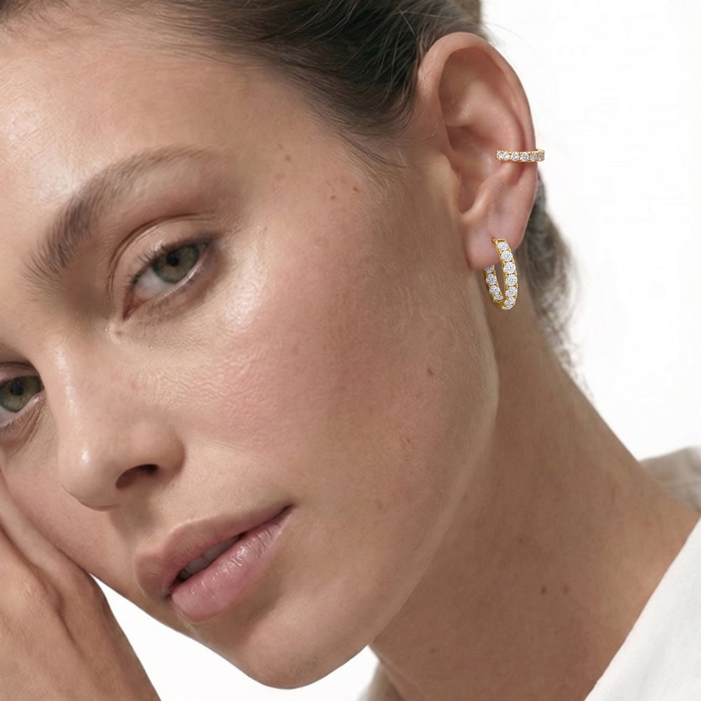 The Elan Hoops with 18KT Yellow Gold / Lab / 1 3/8 Cut Diamond in 14KT Yellow Gold / Lab / 1 3/8 view 3
