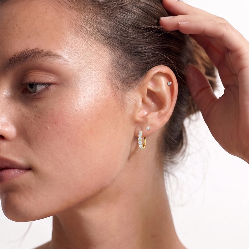 The Arc Hoops with 18KT Rose Gold / Lab / 1 Cut Diamond in 14KT Rose Gold / Lab / 1 view 3
