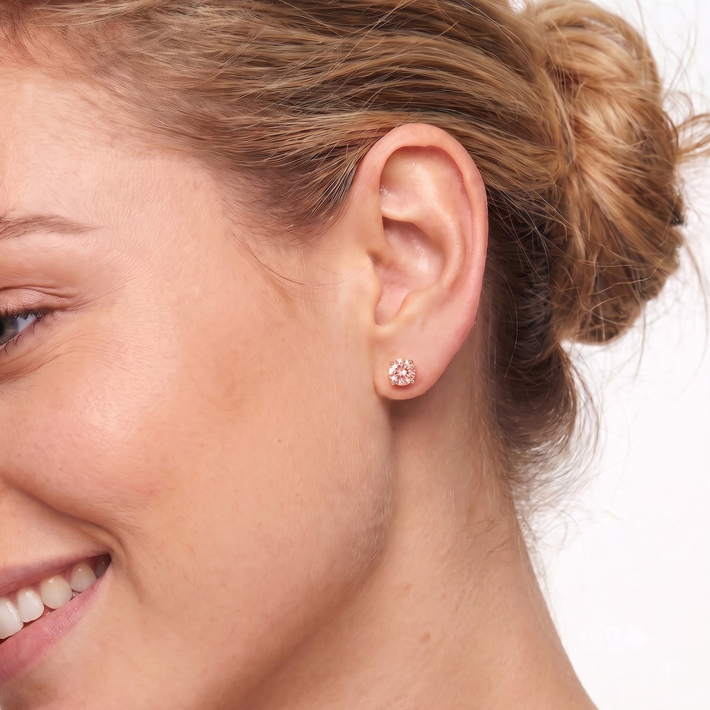 Pink Diamond Studs with 14KT Rose Gold / 2 Cut Diamond in 14KT Rose Gold / 2 view 2
