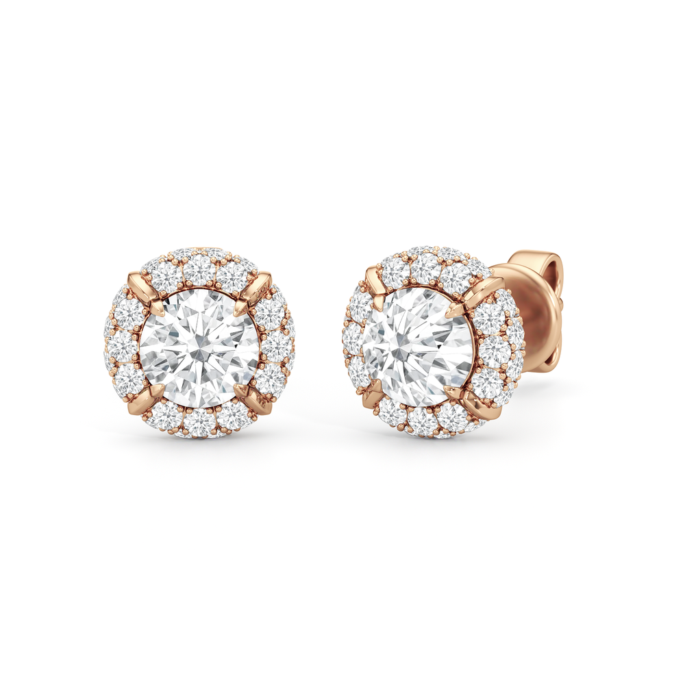 The Windsor Halo Studs with 14KT Rose Gold / Lab / 1 3/4 Cut Diamond in 14KT Rose Gold / Lab / 1 3/4 view 2
