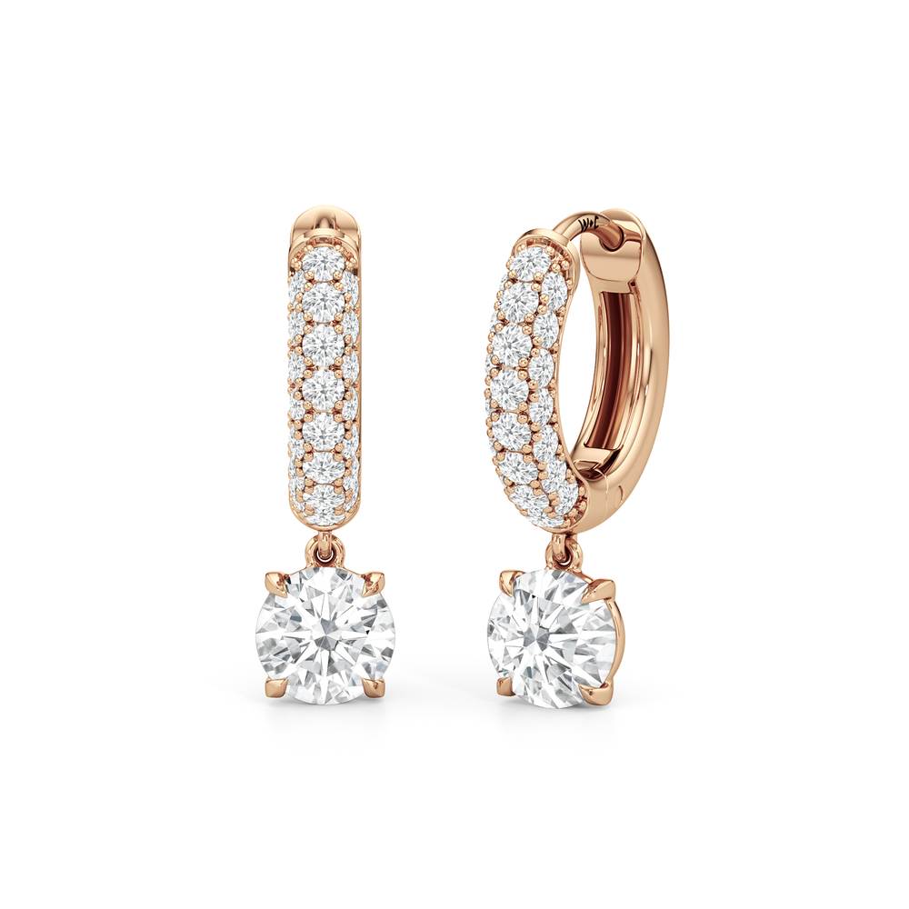 The Windsor Drop Huggies with 14KT Rose Gold / Lab / 1 3/8 Cut Diamond in 14KT Rose Gold / Lab / 1 3/8 view 2

