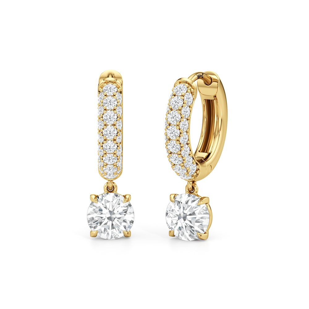 The Windsor Drop Huggies with 14KT Yellow Gold / Lab / 1 3/8 Cut Diamond in 14KT Yellow Gold / Lab / 1 3/8 view 2
