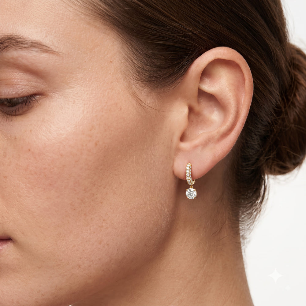 The Windsor Drop Huggies with 14KT Rose Gold / Lab / 1 3/8 Cut Diamond in 14KT Rose Gold / Lab / 1 3/8 view 3
