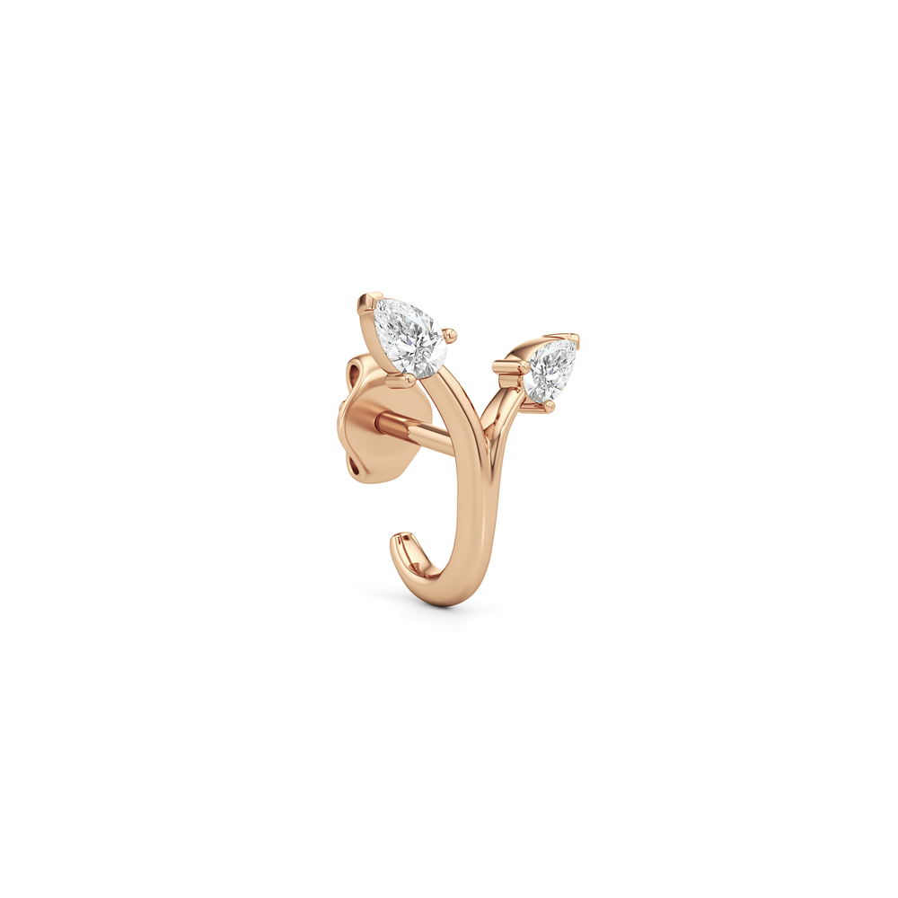The Vine Sculpted Hoops with 14KT Rose Gold / Lab / 1/4 Cut Diamond in 14KT Rose Gold / Lab / 1/4 view 2
