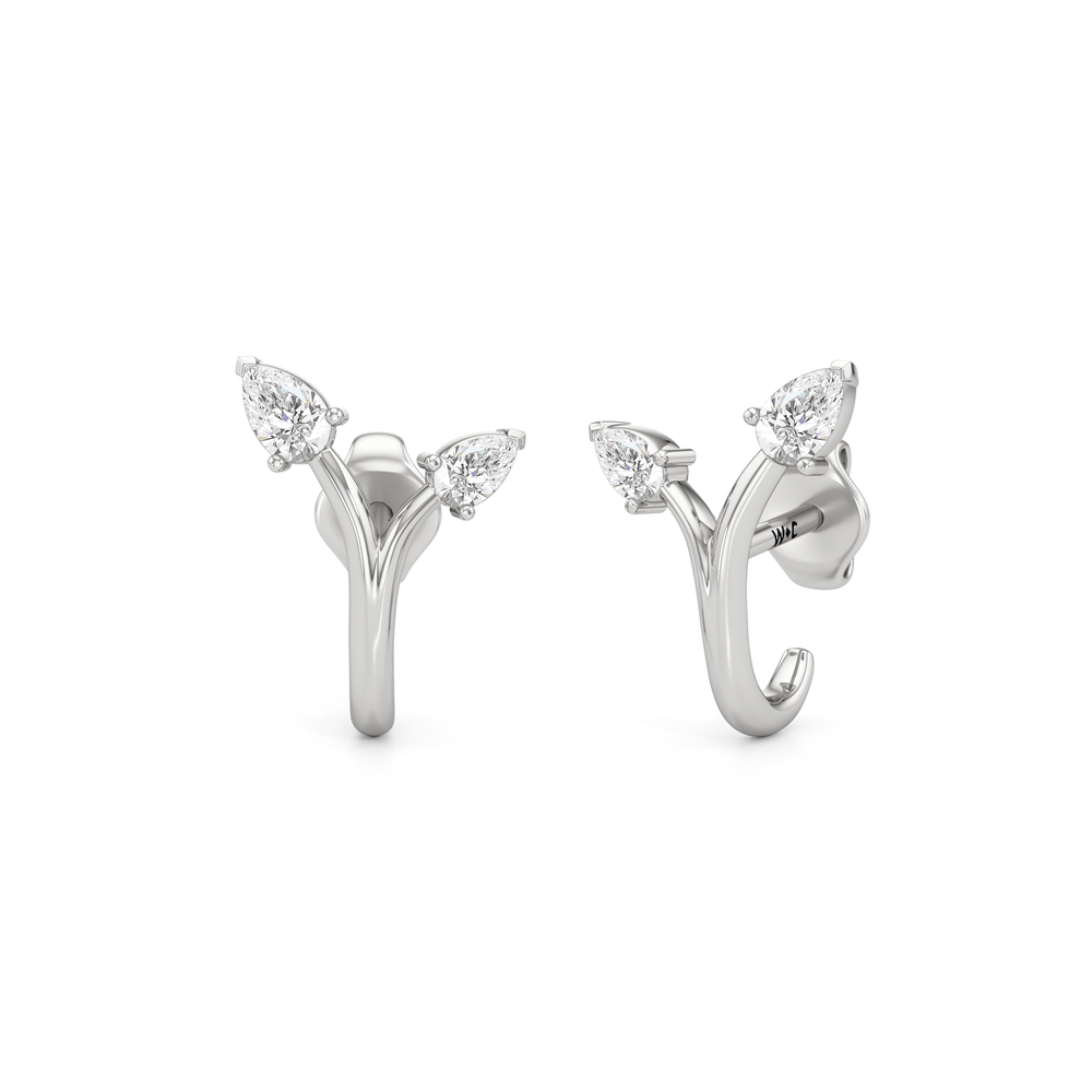 The Vine Sculpted Hoops with 14KT White Gold / Lab / 1/4 Cut Diamond in 14KT White Gold / Lab / 1/4 view 1
