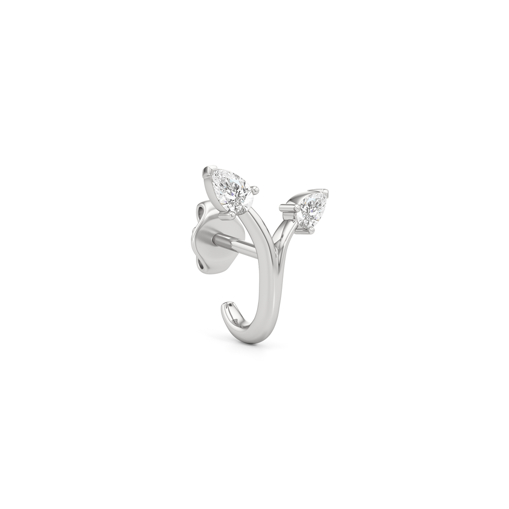 The Vine Sculpted Hoops with 14KT White Gold / Lab / 1/4 Cut Diamond in 14KT White Gold / Lab / 1/4 view 2
