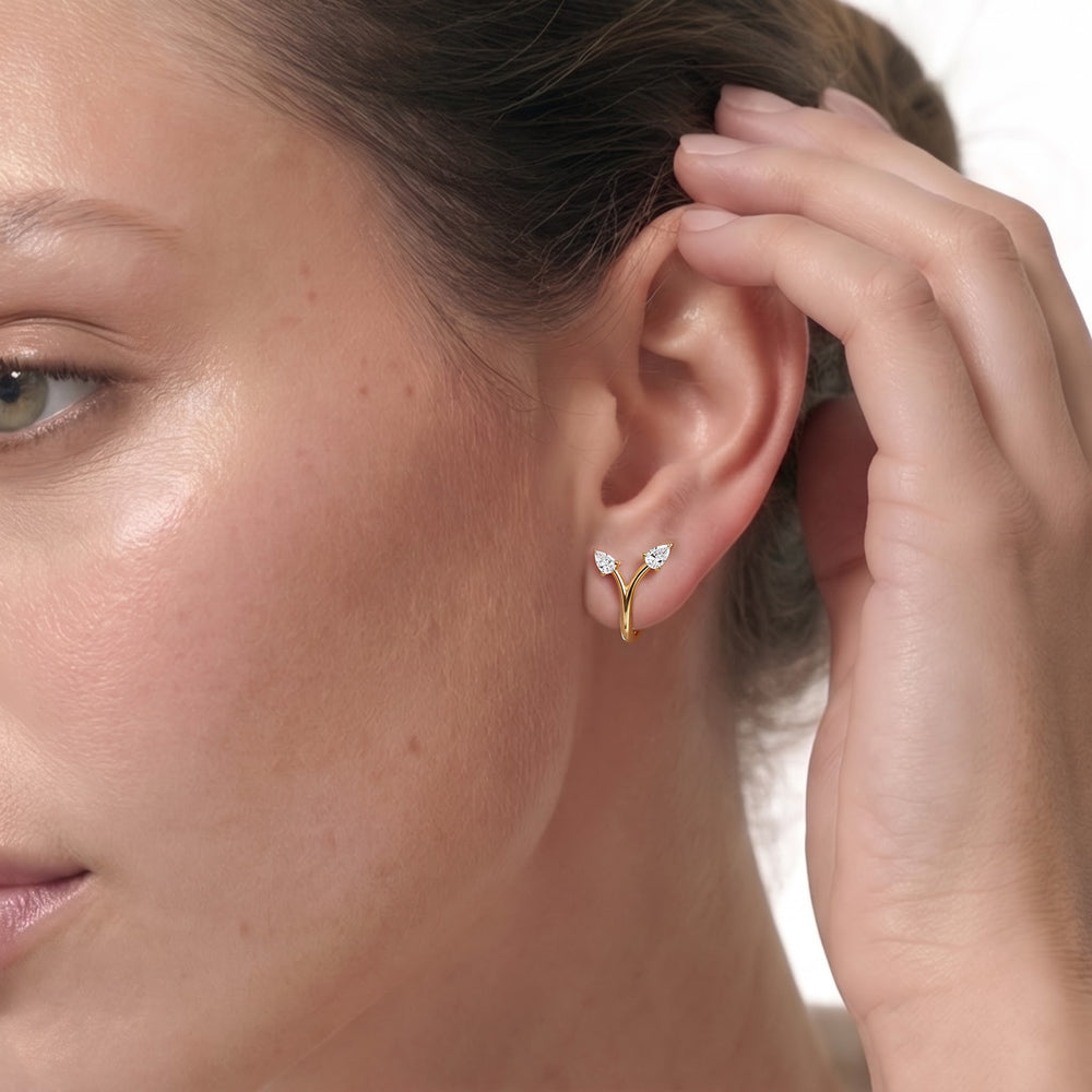 The Vine Sculpted Hoops with 14KT White Gold / Lab / 1/4 Cut Diamond in 14KT White Gold / Lab / 1/4 view 2
