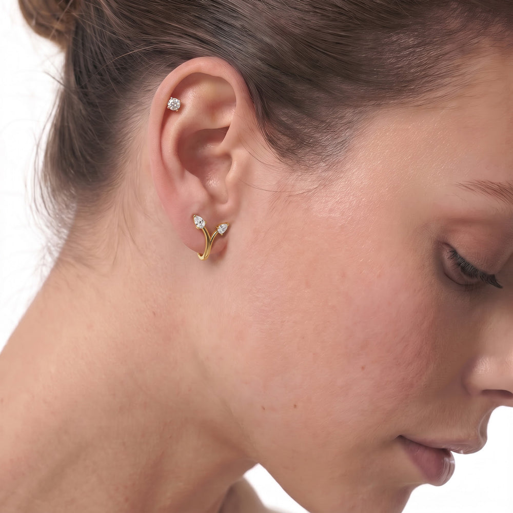 The Vine Sculpted Hoops with 14KT Yellow Gold / Lab / 1/4 Cut Diamond in 14KT Yellow Gold / Lab / 1/4 view 3
