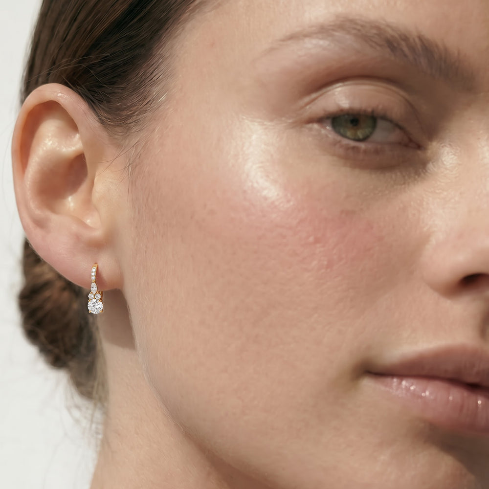 Fine Trio Pavé Accent Earrings with 14KT White Gold / Lab / 1 1/4 Cut Diamond in 14KT White Gold / Lab / 1 1/4 view 2
