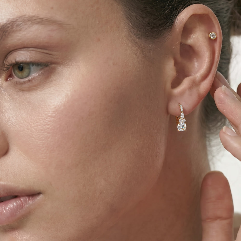 Fine Trio Pavé Accent Earrings with 14KT Yellow Gold / Lab / 1 1/4 Cut Diamond in 14KT Yellow Gold / Lab / 1 1/4 view 3
