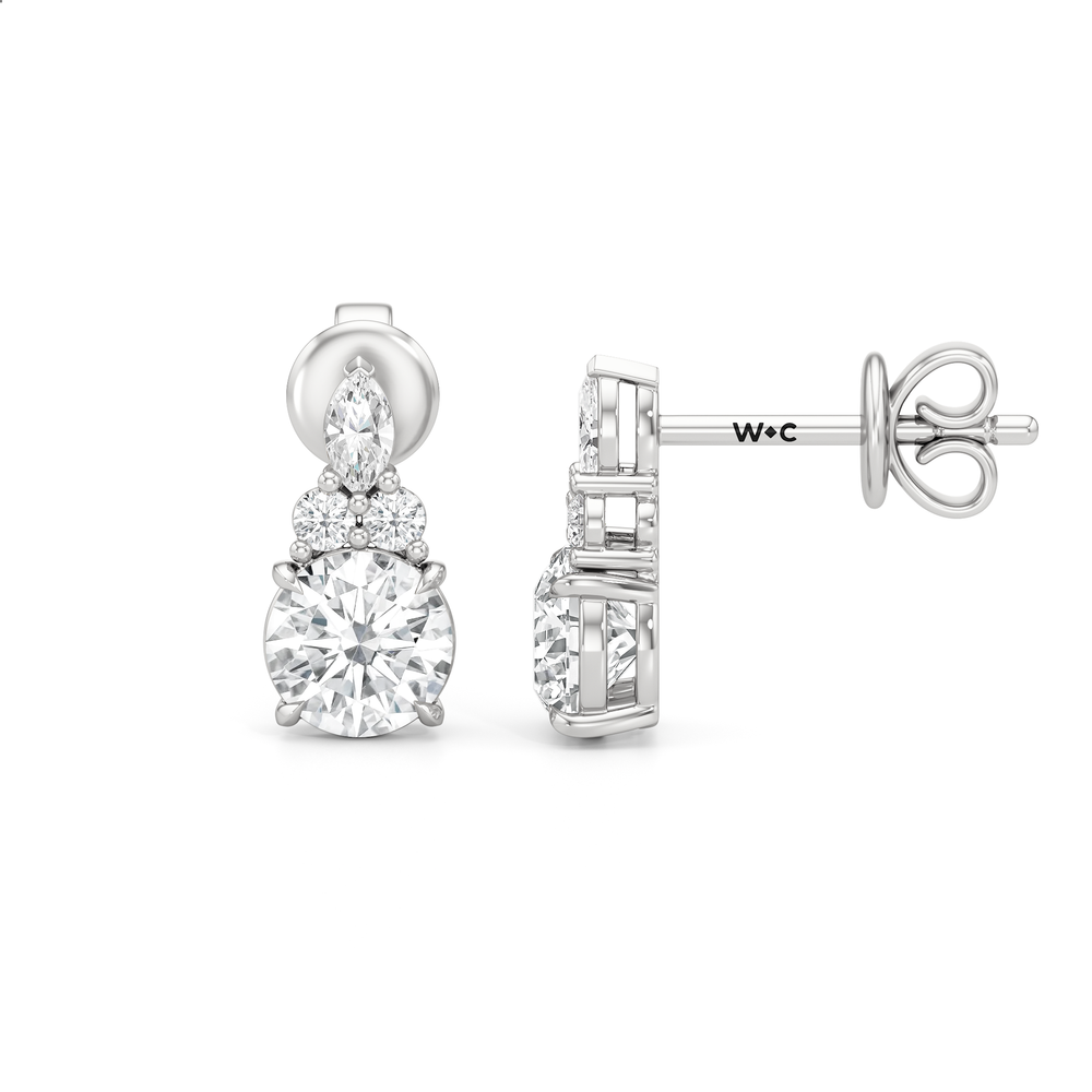 Fine Trio Studs with 14KT White Gold / Lab / 1 3/4 Cut Diamond in 14KT White Gold / Lab / 1 3/4 view 6
