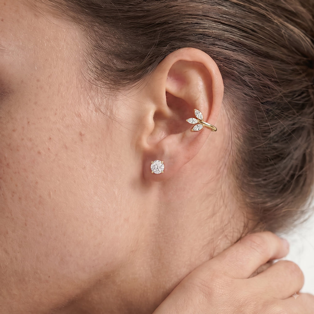 The Vine Sculpted Ear Cuff with 14KT White Gold / Single Cut Diamond in 14KT White Gold / Single view 2
