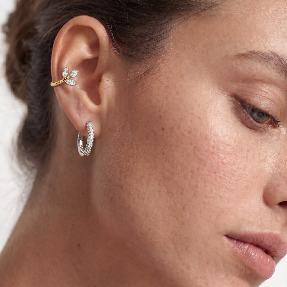 The Vine Sculpted Ear Cuff with 14KT White Gold / Single Cut Diamond in 14KT White Gold / Single view 3
